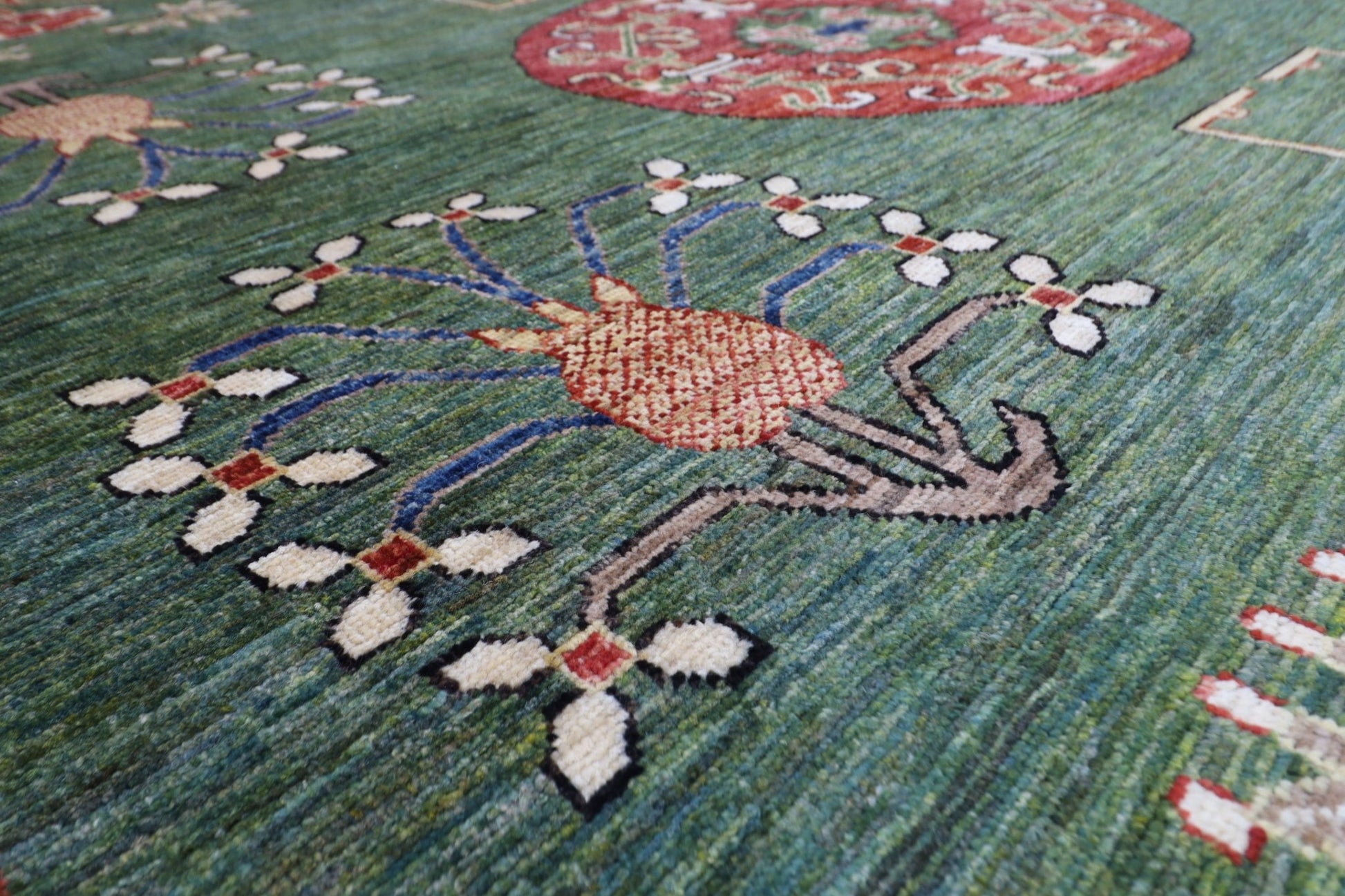 310 x 415 cm | Oriental Suzani Green Area Rug Afghan Hand Knotted Veg Dye Wool carpet - ART WOOL CARPET