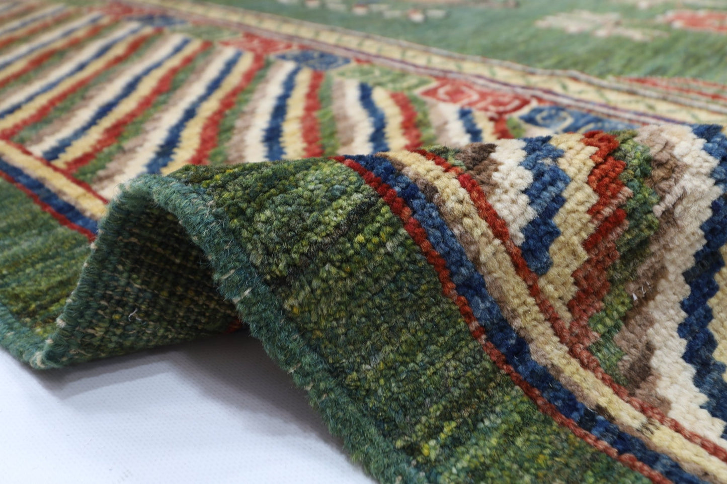 310 x 415 cm | Oriental Suzani Green Area Rug Afghan Hand Knotted Veg Dye Wool carpet - ART WOOL CARPET