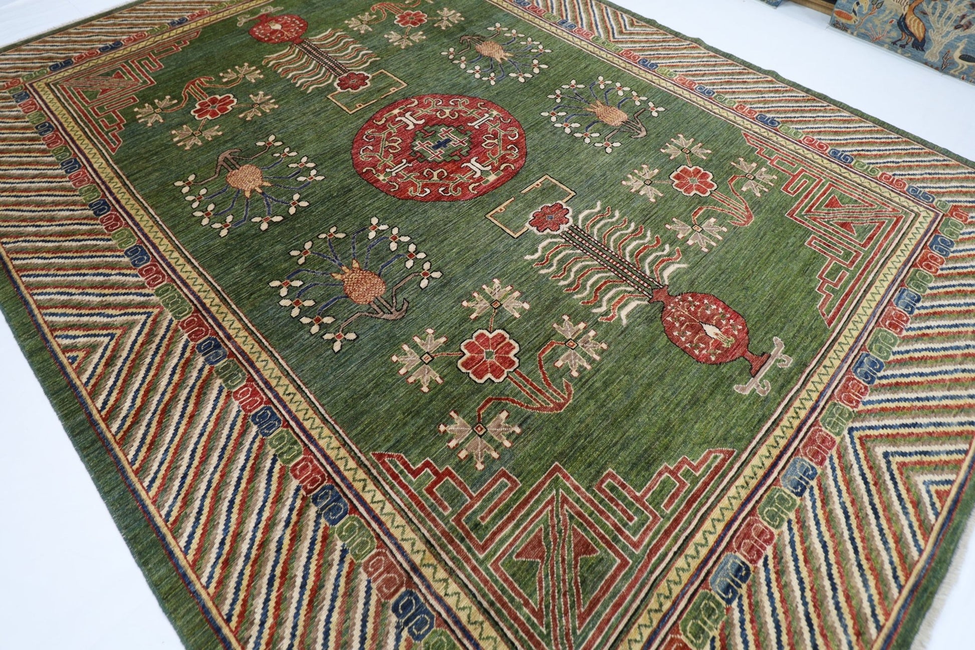 310 x 415 cm | Oriental Suzani Green Area Rug Afghan Hand Knotted Veg Dye Wool carpet - ART WOOL CARPET