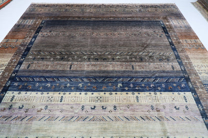 312 x 426 cm | Traditional Gabbeh Area Rug Afghan Hand Knotted veg Dye Wool carpet - ART WOOL CARPET