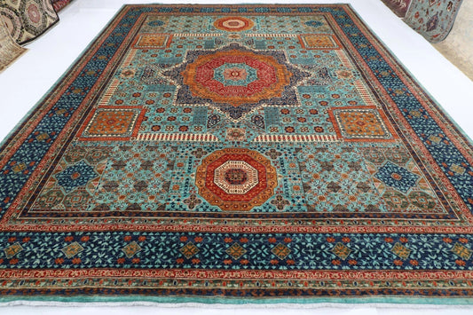 363 x 449 cm | Mamluk Turquoise Afghan Tribal Hand Knotted Carpet