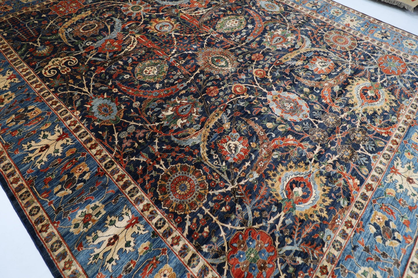 360 x 423 cm | Bidjar Blue Area Rug Afghan Hand Knotted veg Dye Wool carpet - ART WOOL CARPET