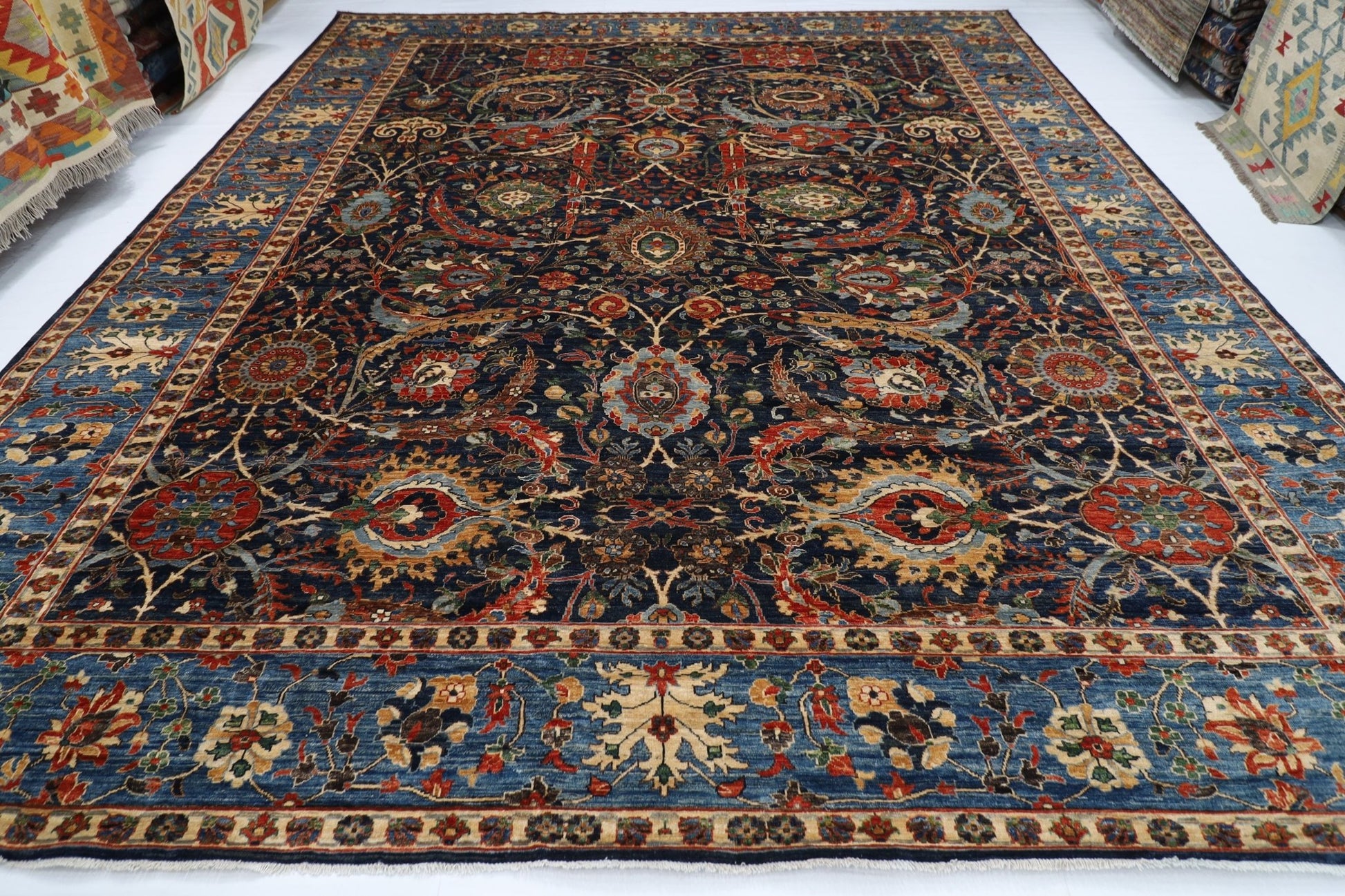 360 x 423 cm | Bidjar Blue Area Rug Afghan Hand Knotted veg Dye Wool carpet - ART WOOL CARPET