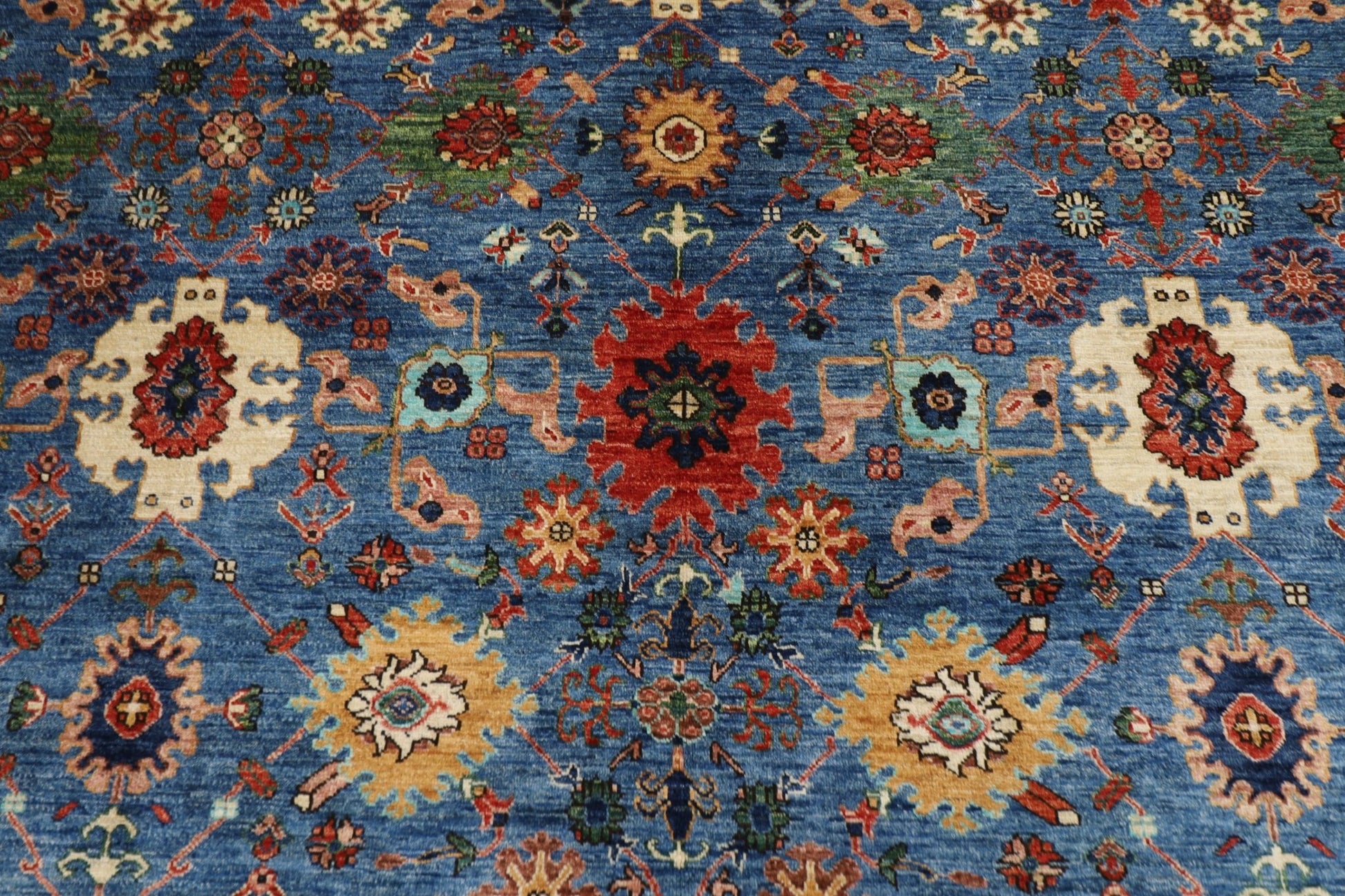 363 x 452 cm | Oriental Large Blue Area Rug Afghan Hand Knotted Veg Dye Wool carpet - ART WOOL CARPET