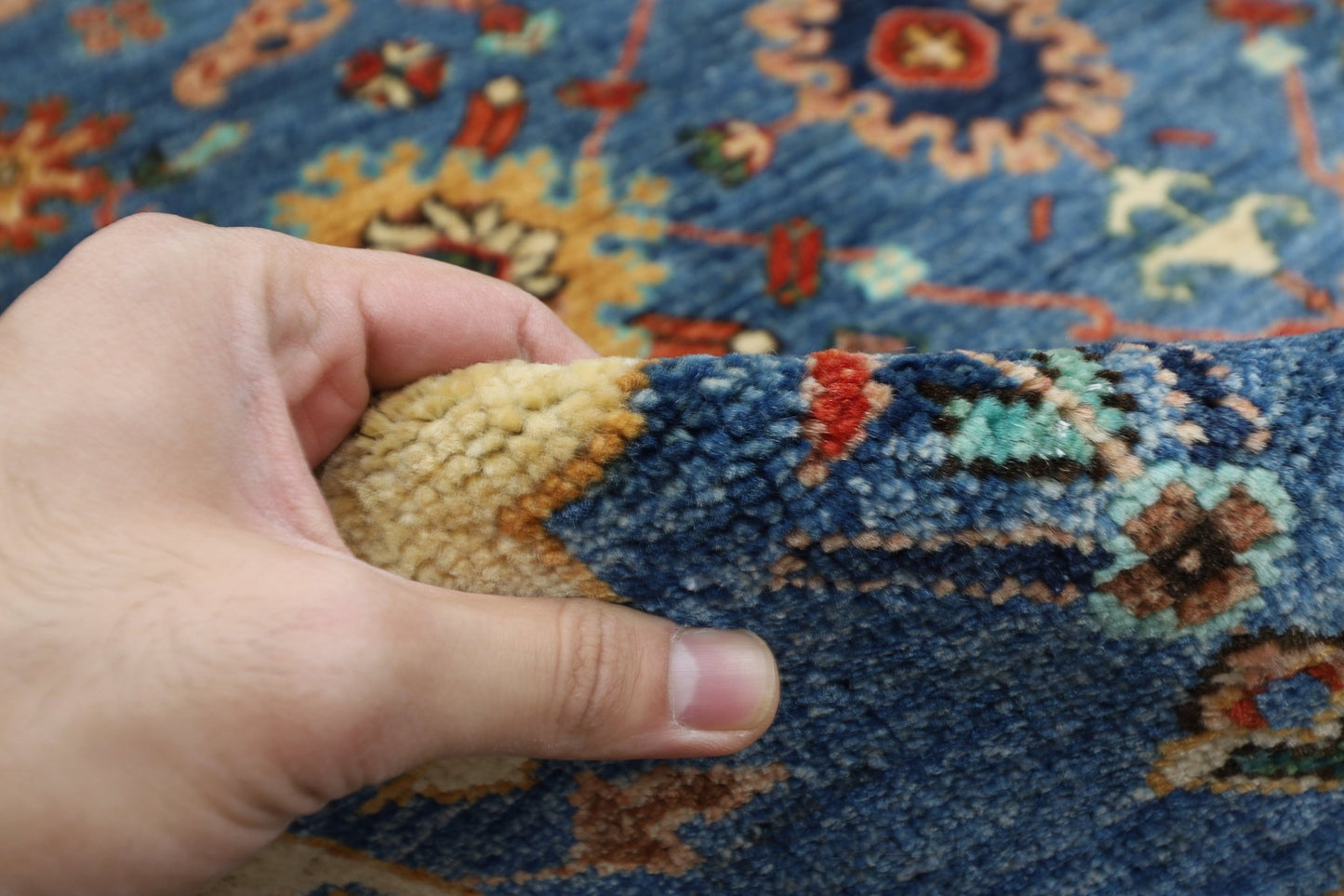 363 x 452 cm | Oriental Large Blue Area Rug Afghan Hand Knotted Veg Dye Wool carpet - ART WOOL CARPET