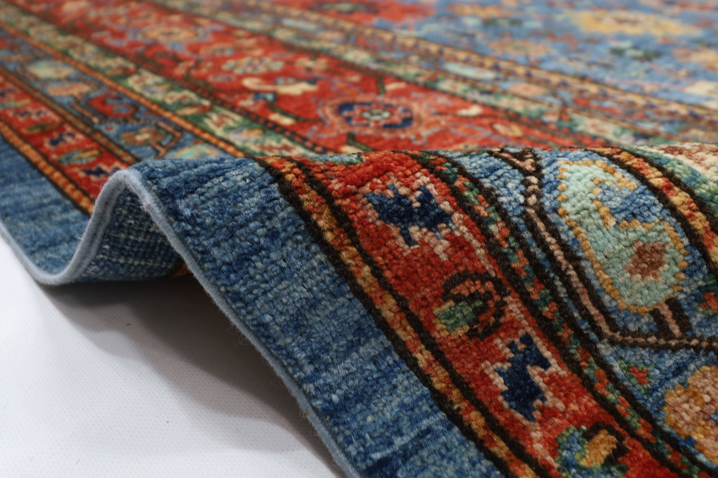 363 x 452 cm | Oriental Large Blue Area Rug Afghan Hand Knotted Veg Dye Wool carpet - ART WOOL CARPET