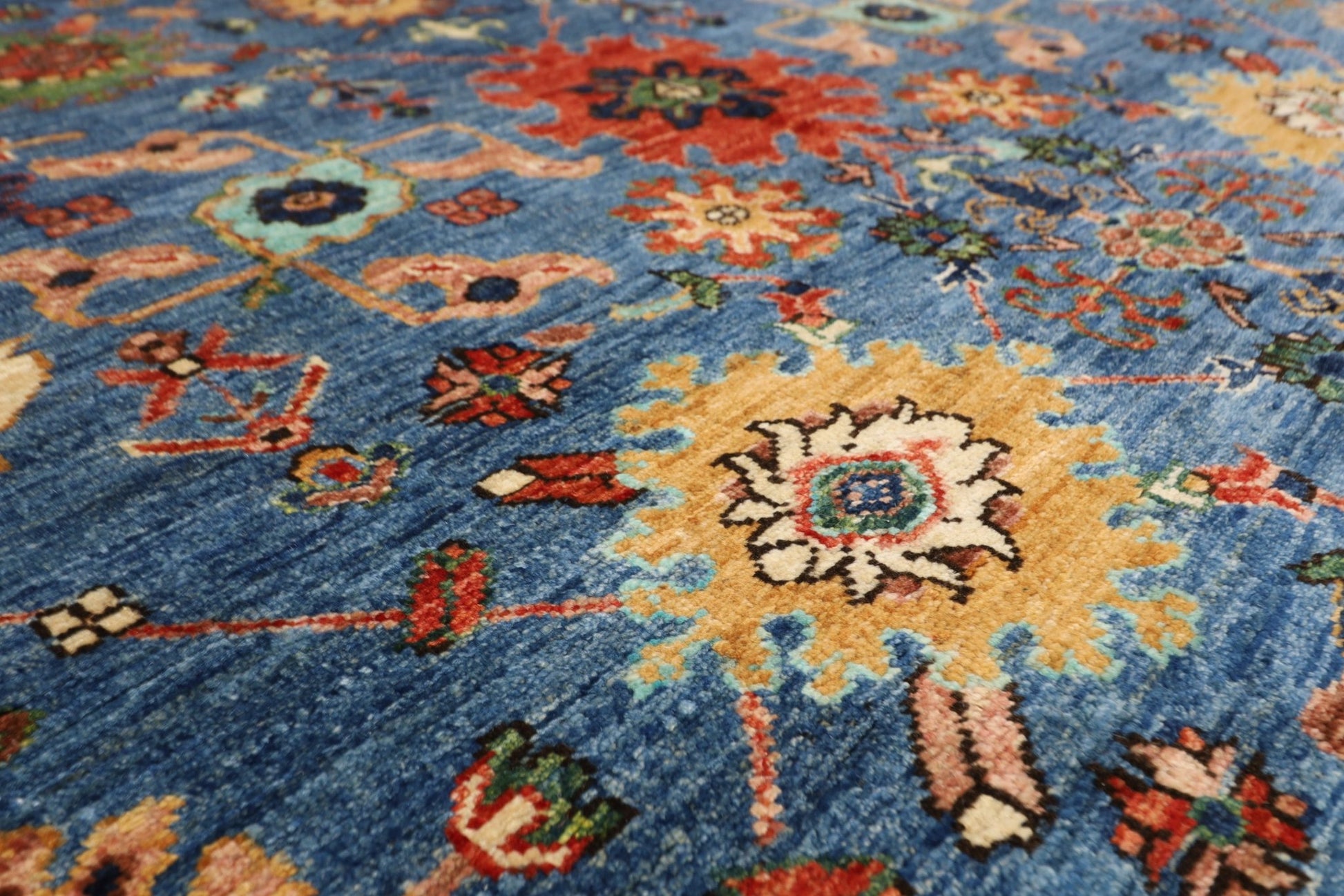 363 x 452 cm | Oriental Large Blue Area Rug Afghan Hand Knotted Veg Dye Wool carpet - ART WOOL CARPET