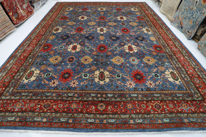 363 x 452 cm | Oriental Large Blue Area Rug Afghan Hand Knotted Veg Dye Wool carpet - ART WOOL CARPET
