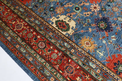 363 x 452 cm | Oriental Large Blue Area Rug Afghan Hand Knotted Veg Dye Wool carpet - ART WOOL CARPET