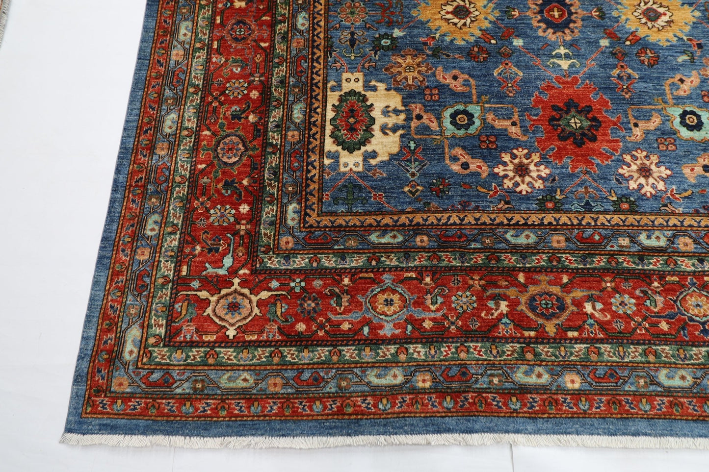 363 x 452 cm | Oriental Large Blue Area Rug Afghan Hand Knotted Veg Dye Wool carpet - ART WOOL CARPET
