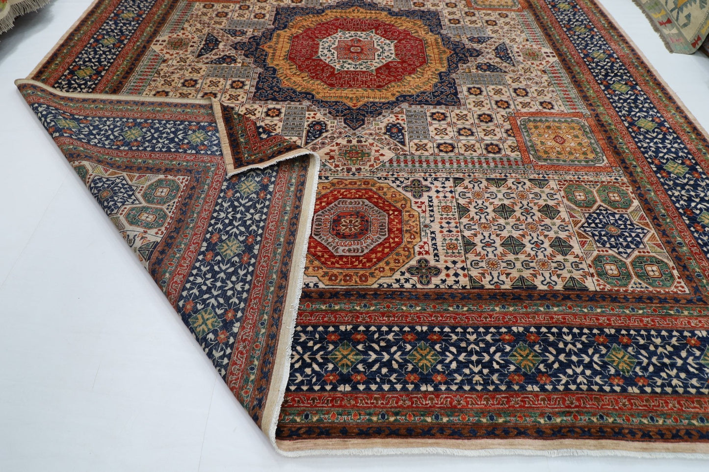 367 x 446 cm | Large Size Mamluk Area Rug Afghan Hand Knotted veg Dye Wool carpet - ART WOOL CARPET