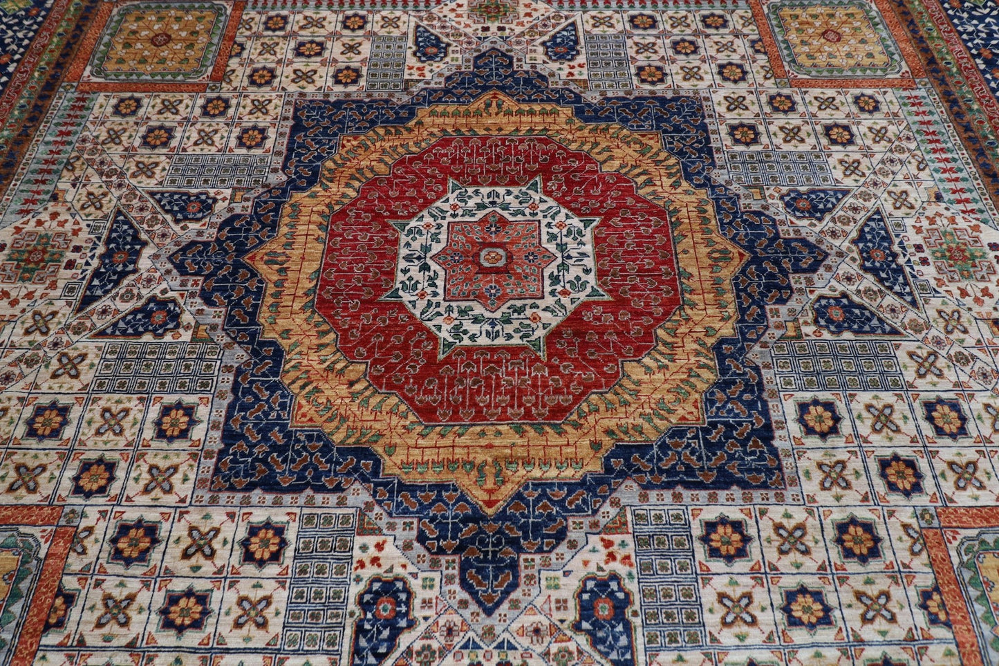 367 x 446 cm | Large Size Mamluk Area Rug Afghan Hand Knotted veg Dye Wool carpet - ART WOOL CARPET