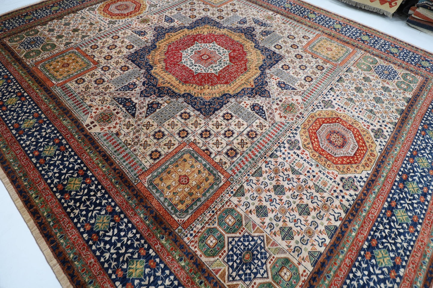 367 x 446 cm | Large Size Mamluk Area Rug Afghan Hand Knotted veg Dye Wool carpet - ART WOOL CARPET