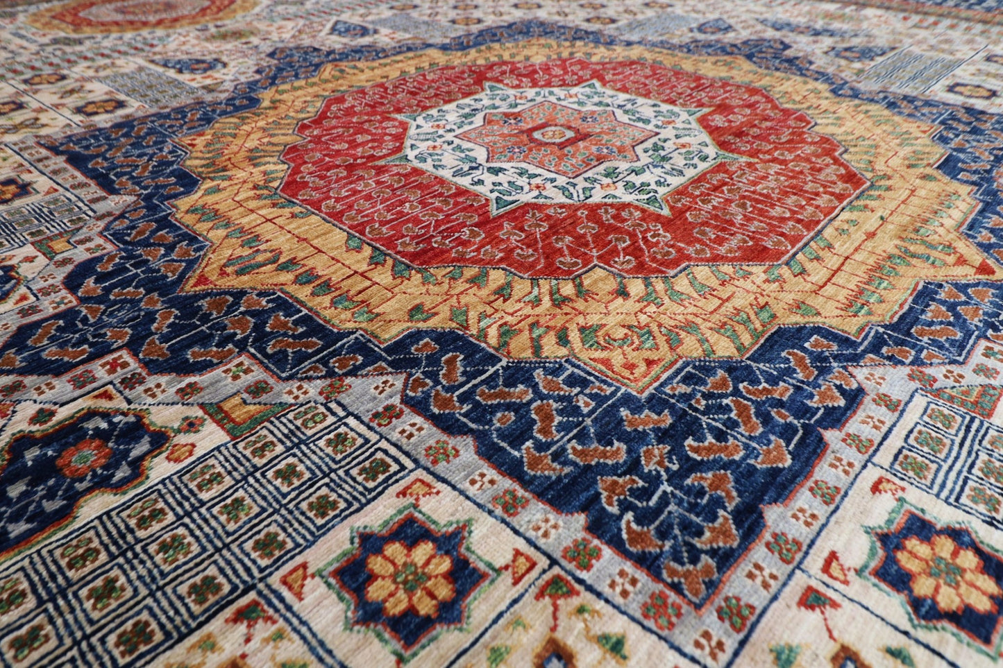 367 x 446 cm | Large Size Mamluk Area Rug Afghan Hand Knotted veg Dye Wool carpet - ART WOOL CARPET