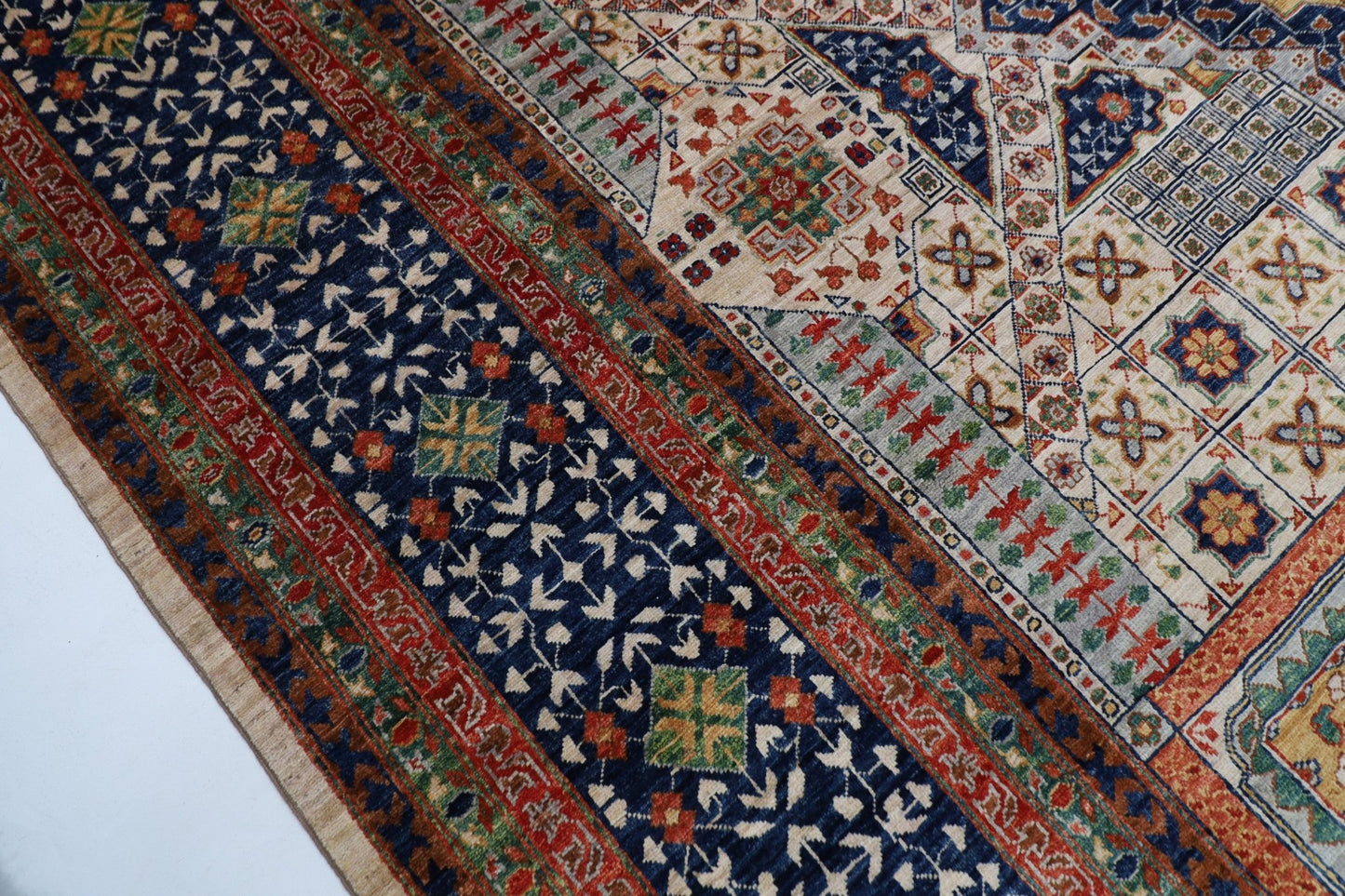 367 x 446 cm | Large Size Mamluk Area Rug Afghan Hand Knotted veg Dye Wool carpet - ART WOOL CARPET