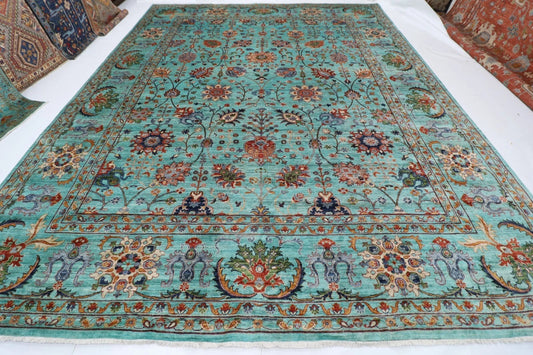 360 x 448 cm | Aryana Turquoise Afghan Tribal Hand Knotted Carpet