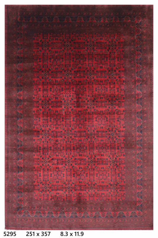 251 x 357 cm | Large Bokhara Red Area Rug Afghan Hand Knotted Wool carpet