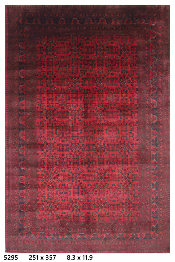 251 x 357 cm | Large Bokhara Red Area Rug Afghan Hand Knotted Wool carpet