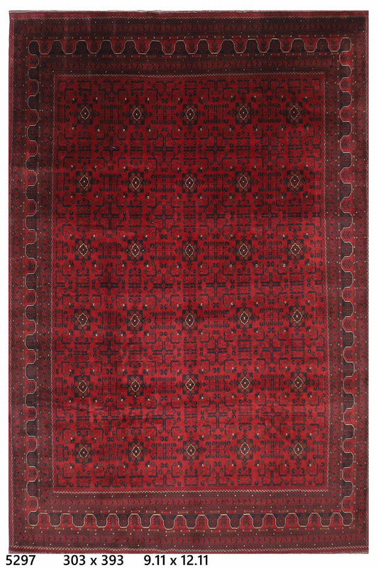 303 x 393 cm | Large Bokhara Red Area Rug Afghan Hand Knotted Wool carpet
