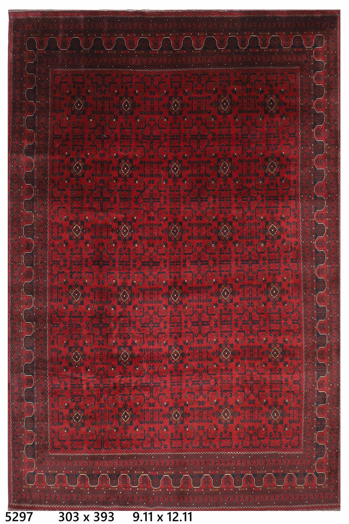 303 x 393 cm | Large Bokhara Red Area Rug Afghan Hand Knotted Wool carpet