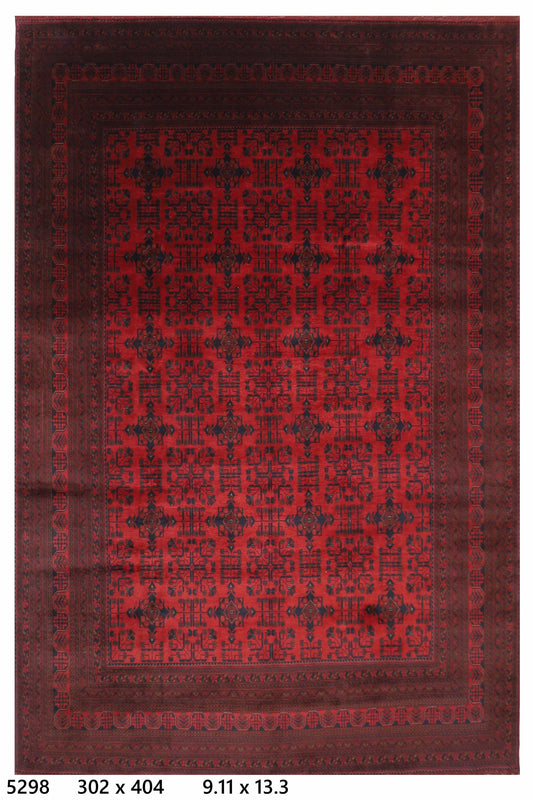 302 x 404 cm | Large Bokhara Red Area Rug Afghan Hand Knotted Wool carpet