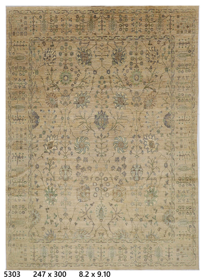 247 x 300 cm | Floral Beige Area Rug Afghan Hand Knotted Veg Dye Wool carpet