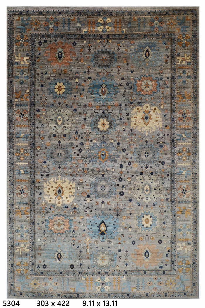 303 x 422 cm | Oriental Gray Area Rug Afghan Hand Knotted Veg Dye Wool carpet