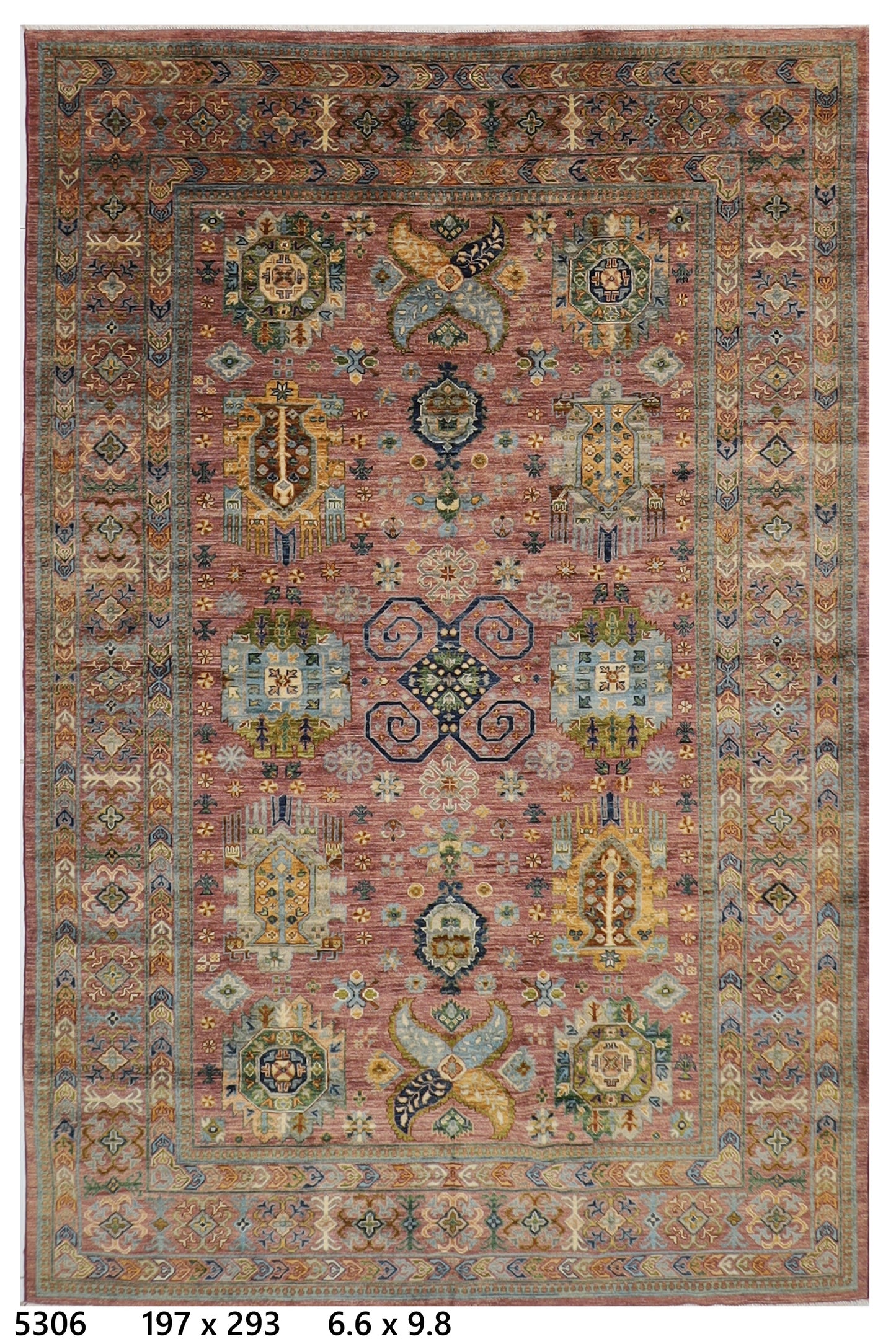 197 x 293 cm | Oriental Waziri Pink Area Rug Afghan Hand Knotted Veg Dye Wool carpet