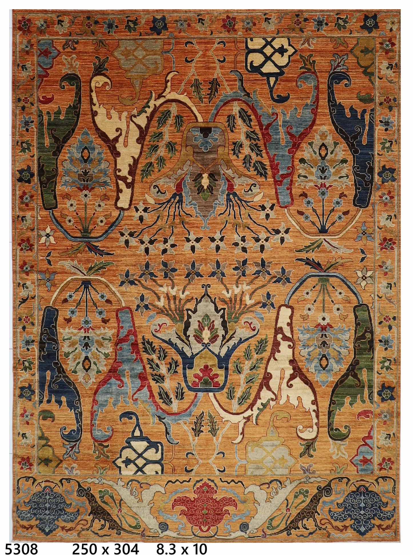 250 x 304 cm | rust Gold Kawros  Area Rug Afghan Hand Knotted veg Dye Wool carpet