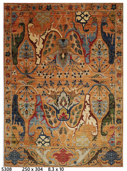 250 x 304 cm | rust Gold Kawros  Area Rug Afghan Hand Knotted veg Dye Wool carpet