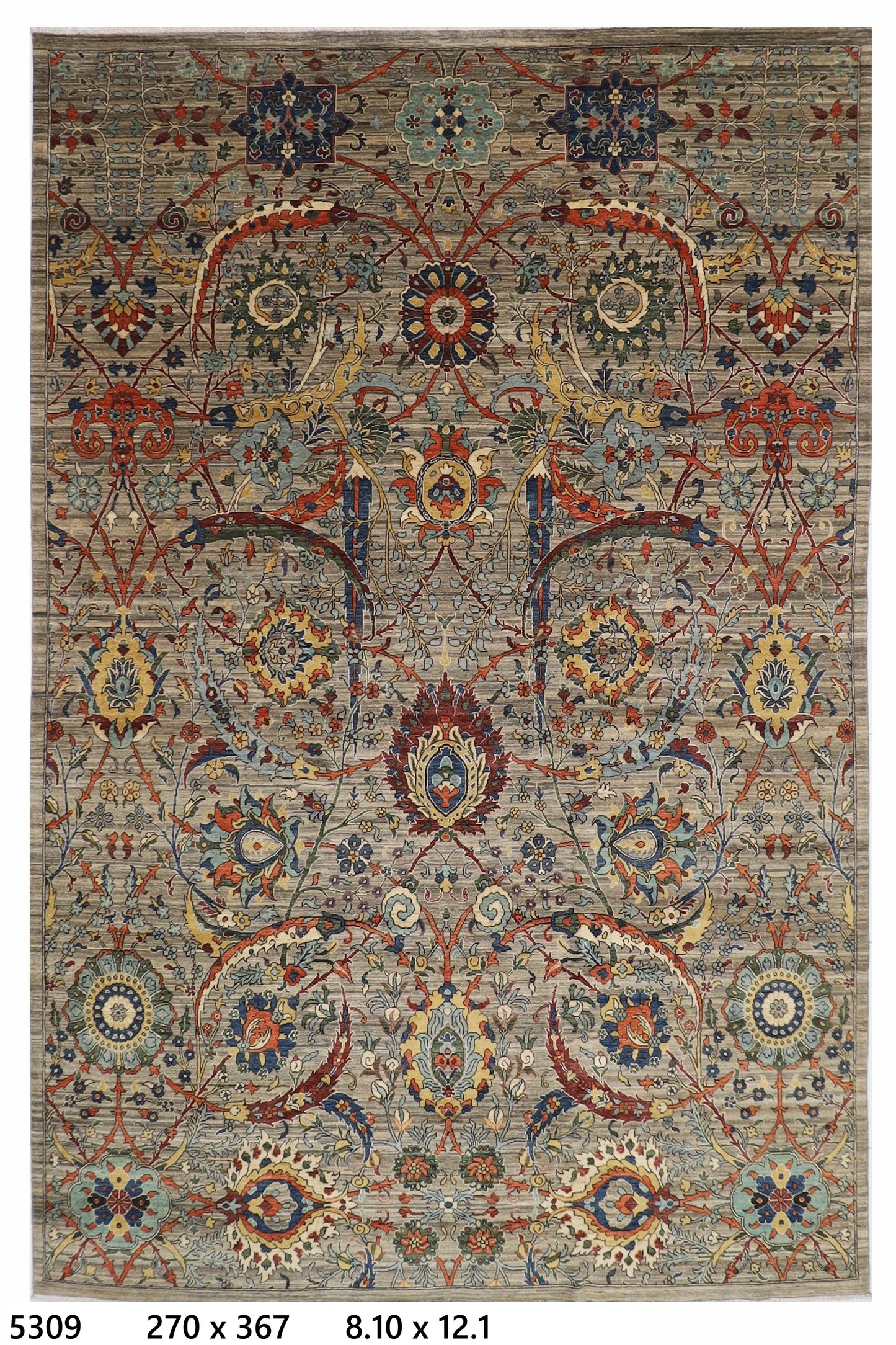 270 x 367 cm | Oriental Gray Area Rug Afghan Hand Knotted Veg Dye Wool carpet