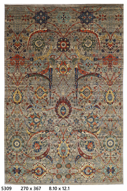270 x 367 cm | Oriental Gray Area Rug Afghan Hand Knotted Veg Dye Wool carpet