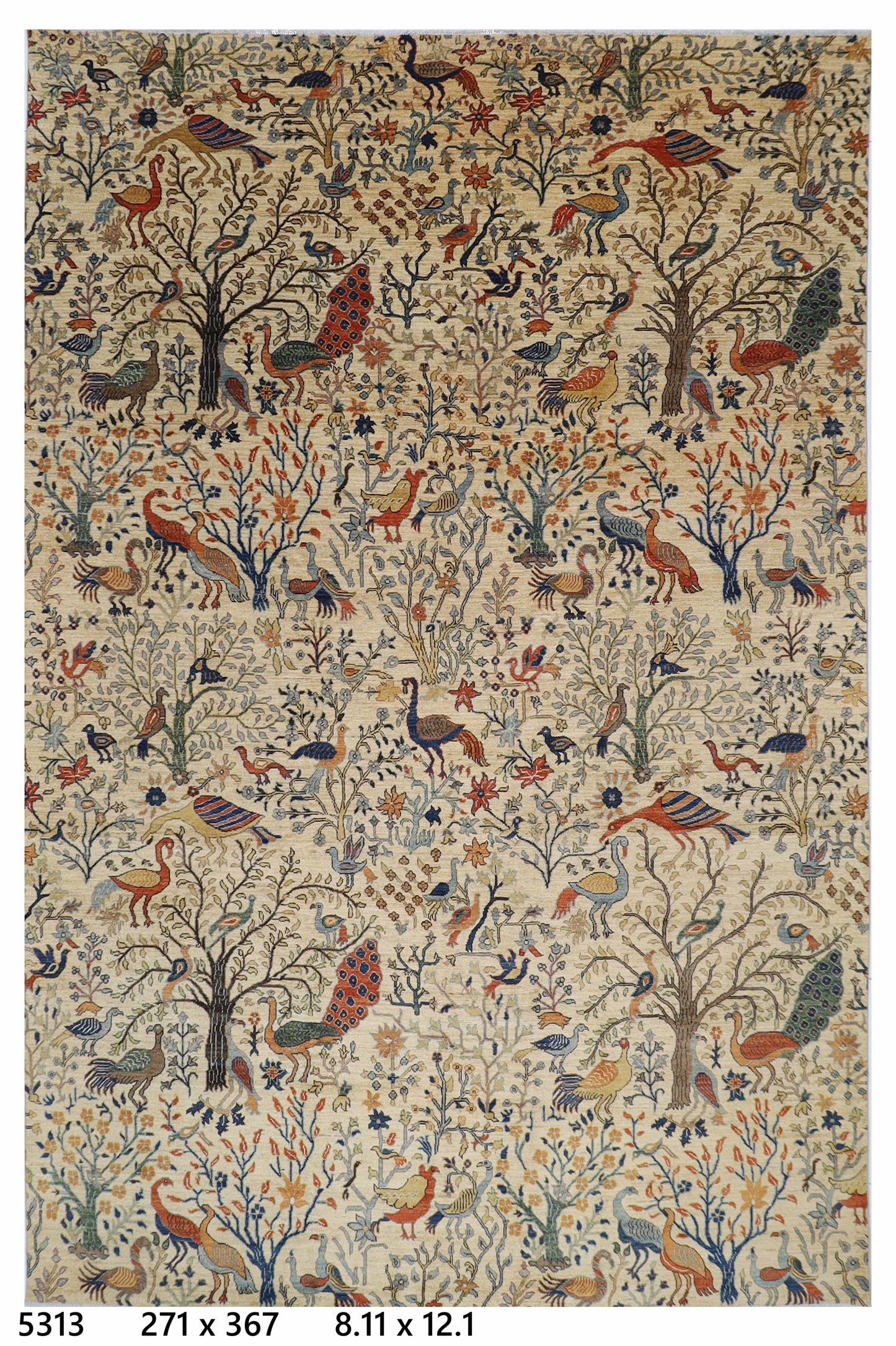 271 x 367 cm | Oriental Birds Beige Area Rug Afghan Hand Knotted Veg Dye Wool carpet