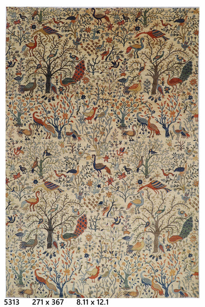 271 x 367 cm | Oriental Birds Beige Area Rug Afghan Hand Knotted Veg Dye Wool carpet