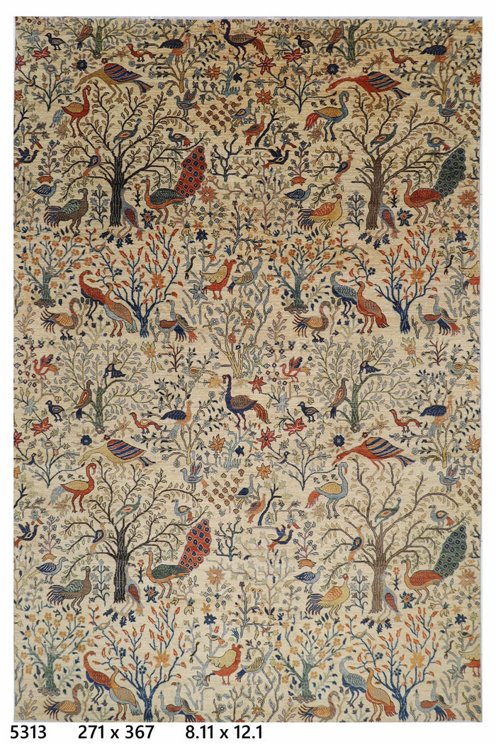 271 x 367 cm | Oriental Birds Beige Area Rug Afghan Hand Knotted Veg Dye Wool carpet