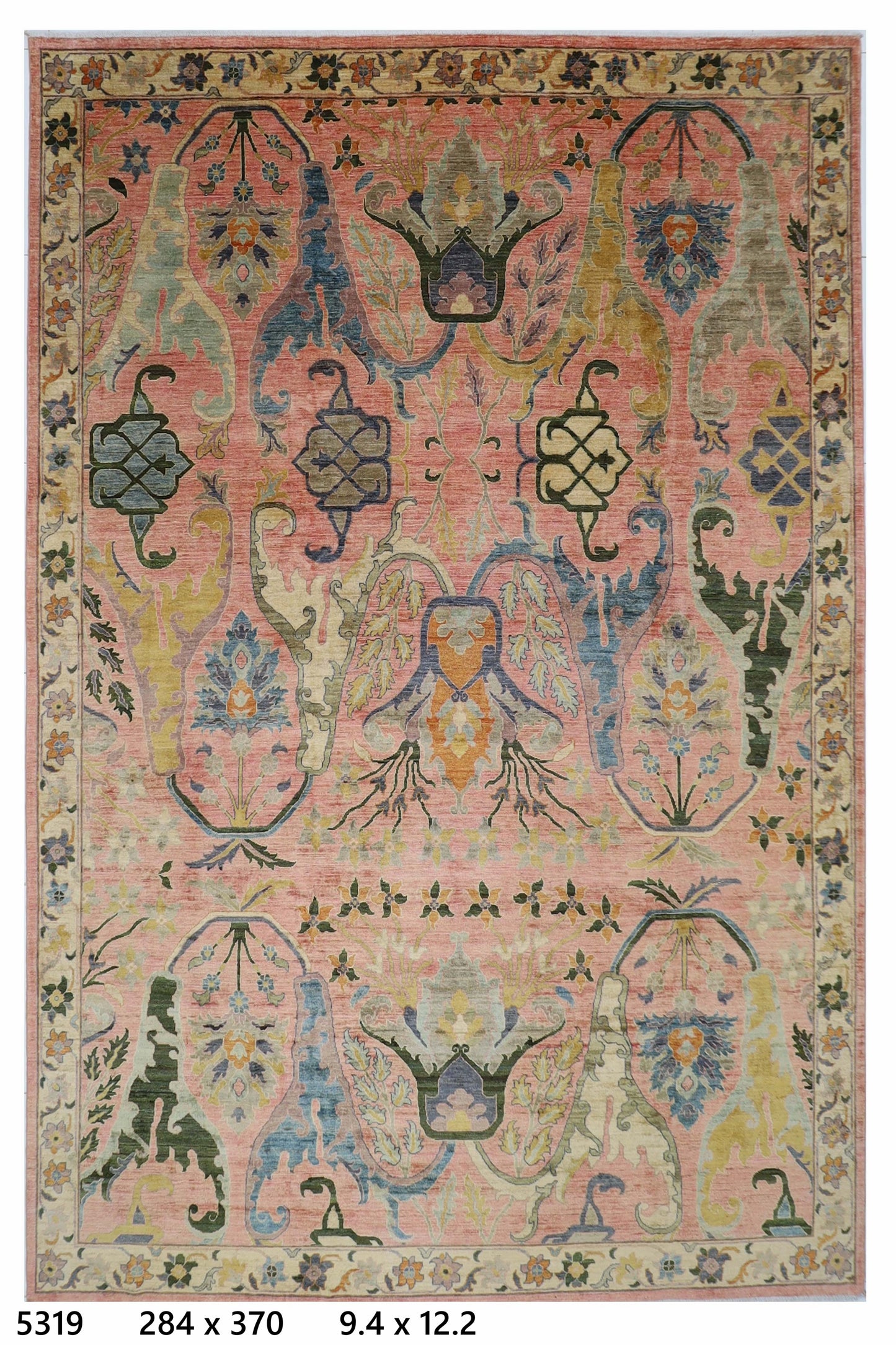 284 x 370 cm | Large Kawros Pink Area Rug Afghan Hand Knotted veg Dye Wool carpet