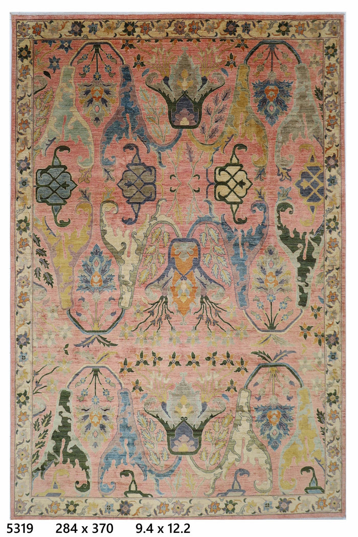 284 x 370 cm | Large Kawros Pink Area Rug Afghan Hand Knotted veg Dye Wool carpet
