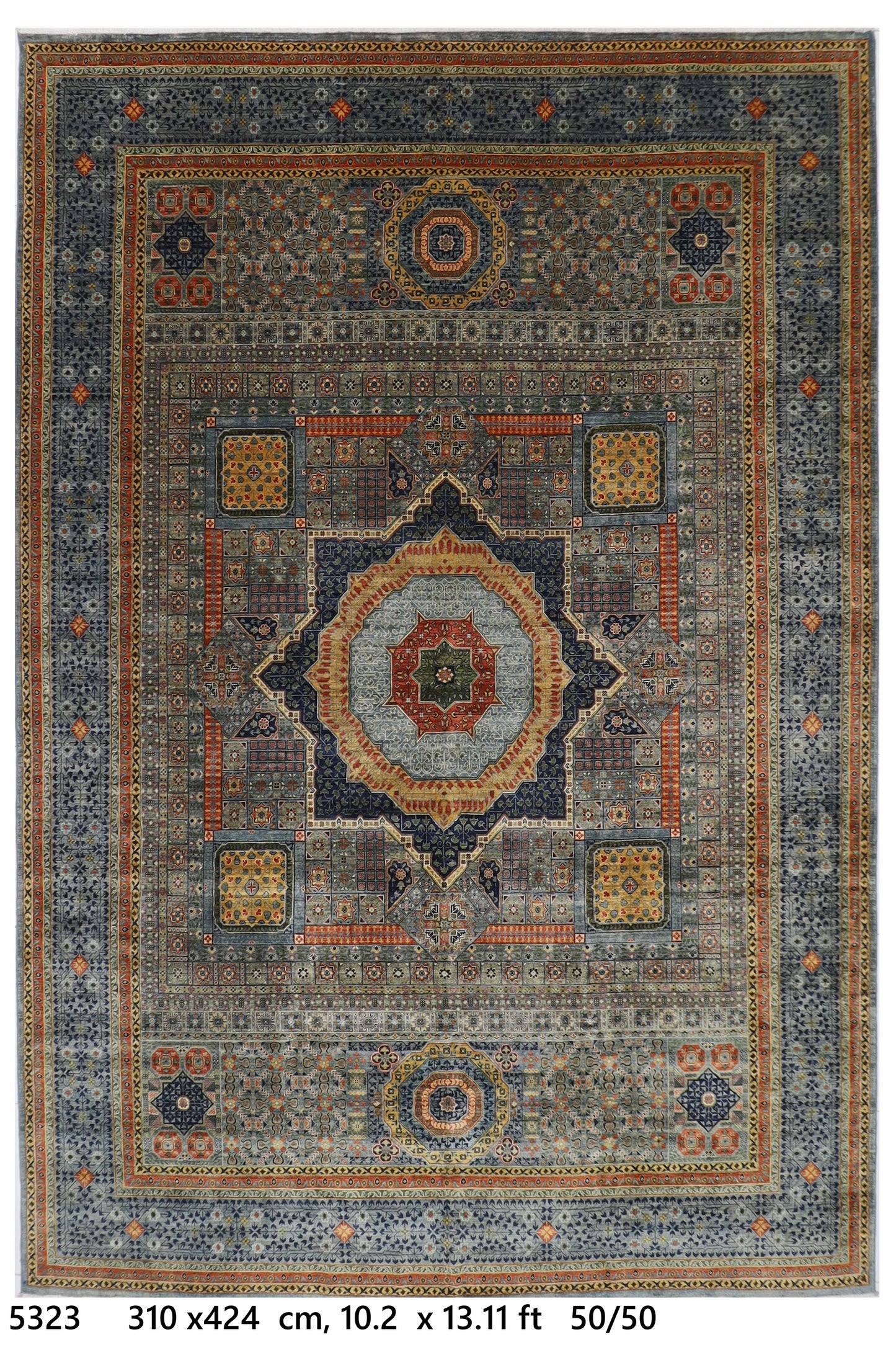 310 x 424 cm | Oriental Mamluk Fine Gray Area Rug Afghan Hand Knotted Veg Dye Wool carpet