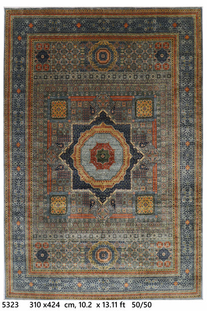 310 x 424 cm | Oriental Mamluk Fine Gray Area Rug Afghan Hand Knotted Veg Dye Wool carpet