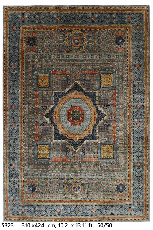 310 x 424 cm | Oriental Mamluk Fine Gray Area Rug Afghan Hand Knotted Veg Dye Wool carpet