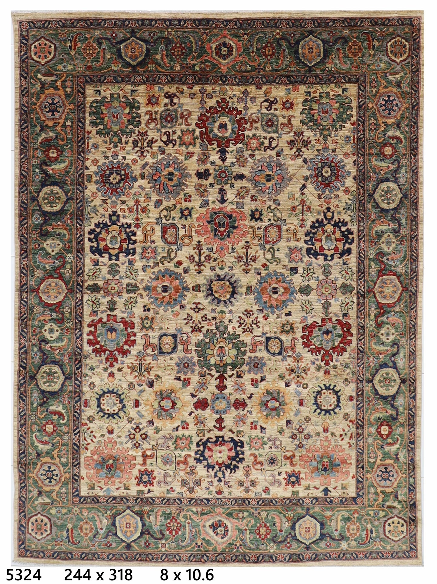 244 x 318 cm | Oriental Bidjar Beige Green Area Rug Afghan Hand Knotted Veg Dye Wool carpet