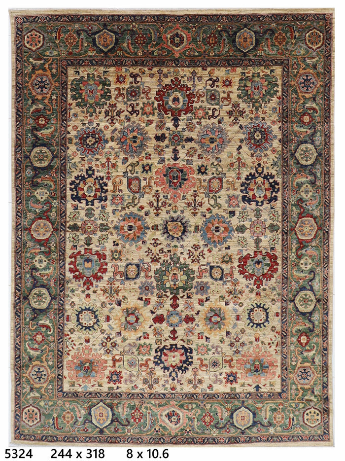 244 x 318 cm | Oriental Bidjar Beige Green Area Rug Afghan Hand Knotted Veg Dye Wool carpet