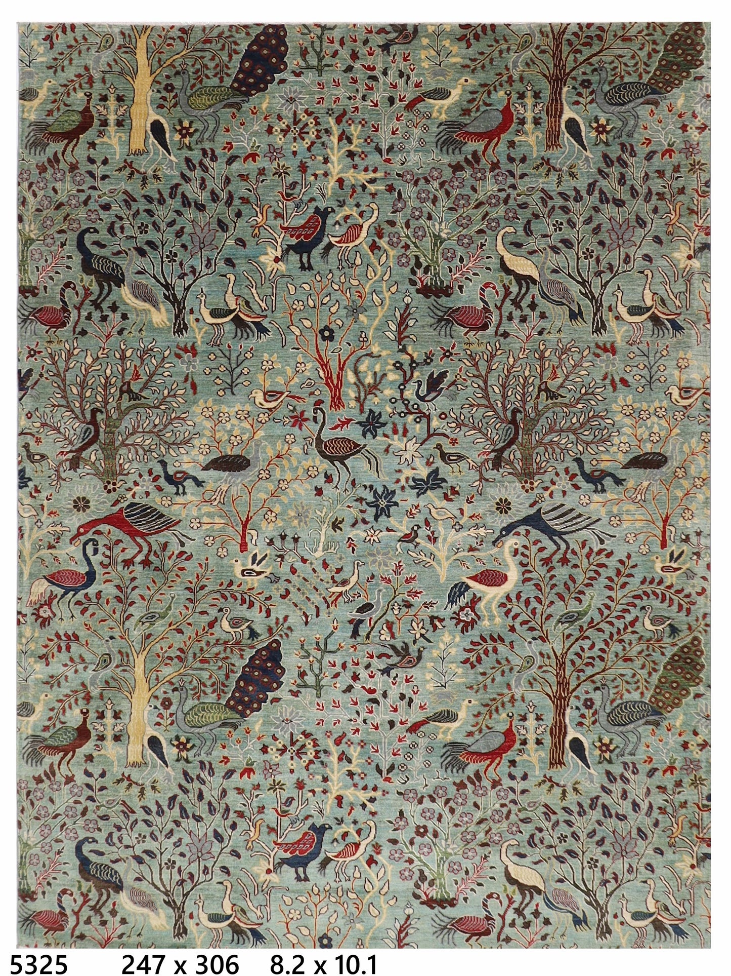 247 x 306 cm | Oriental Birds Belushi Gray Area Rug Afghan Hand Knotted Veg Dye Wool carpet
