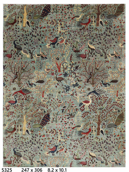 247 x 306 cm | Oriental Birds Belushi Gray Area Rug Afghan Hand Knotted Veg Dye Wool carpet