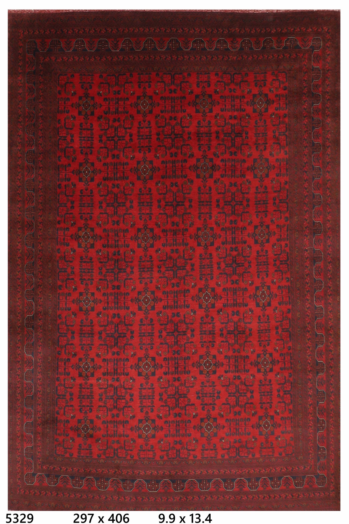 297 x 406 cm | Oriental Geometric Red Area Rug Afghan Hand Knotted Wool carpet