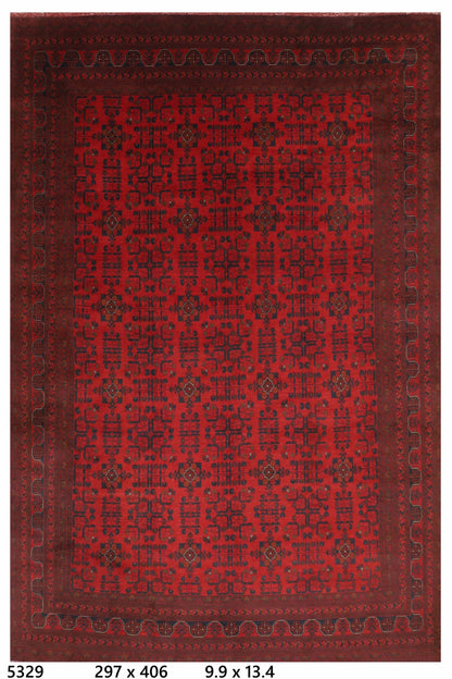 297 x 406 cm | Oriental Geometric Red Area Rug Afghan Hand Knotted Wool carpet