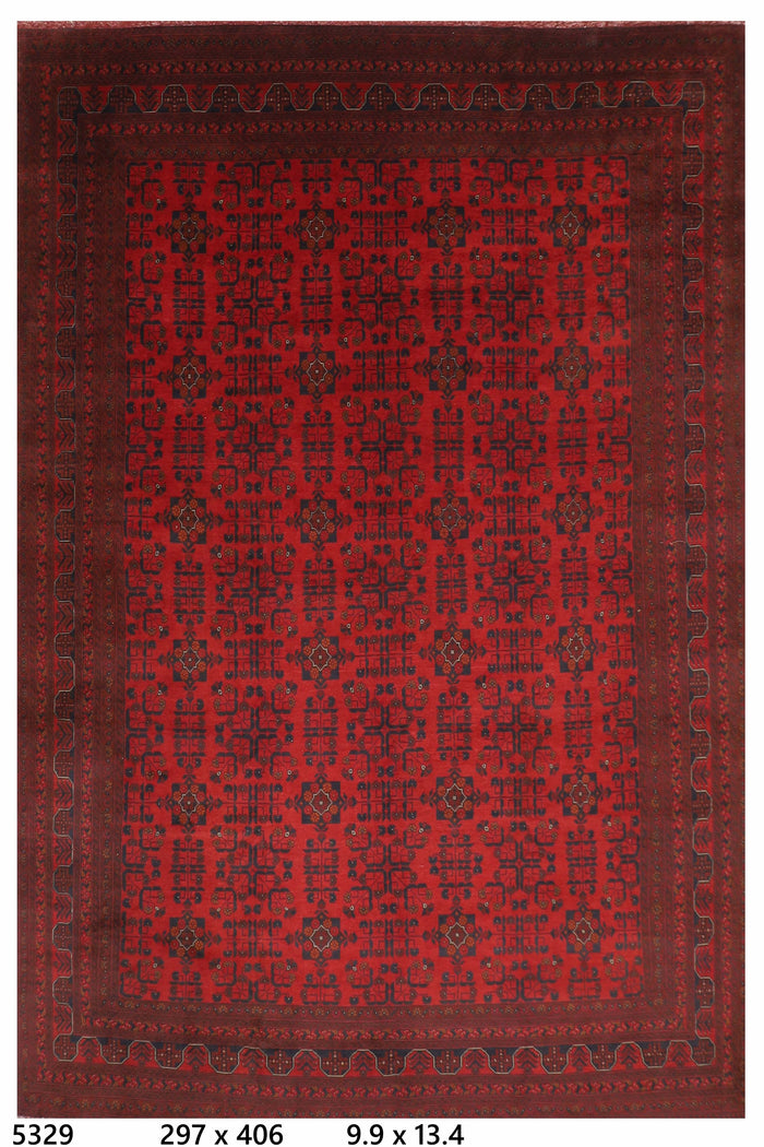 297 x 406 cm | Oriental Geometric Red Area Rug Afghan Hand Knotted Wool carpet
