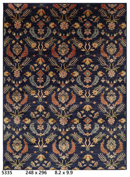 248 x 296 cm | Oriental Suzani Blue Area Rug Afghan Hand Knotted Veg Dye Wool carpet