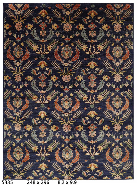 248 x 296 cm | Oriental Suzani Blue Area Rug Afghan Hand Knotted Veg Dye Wool carpet