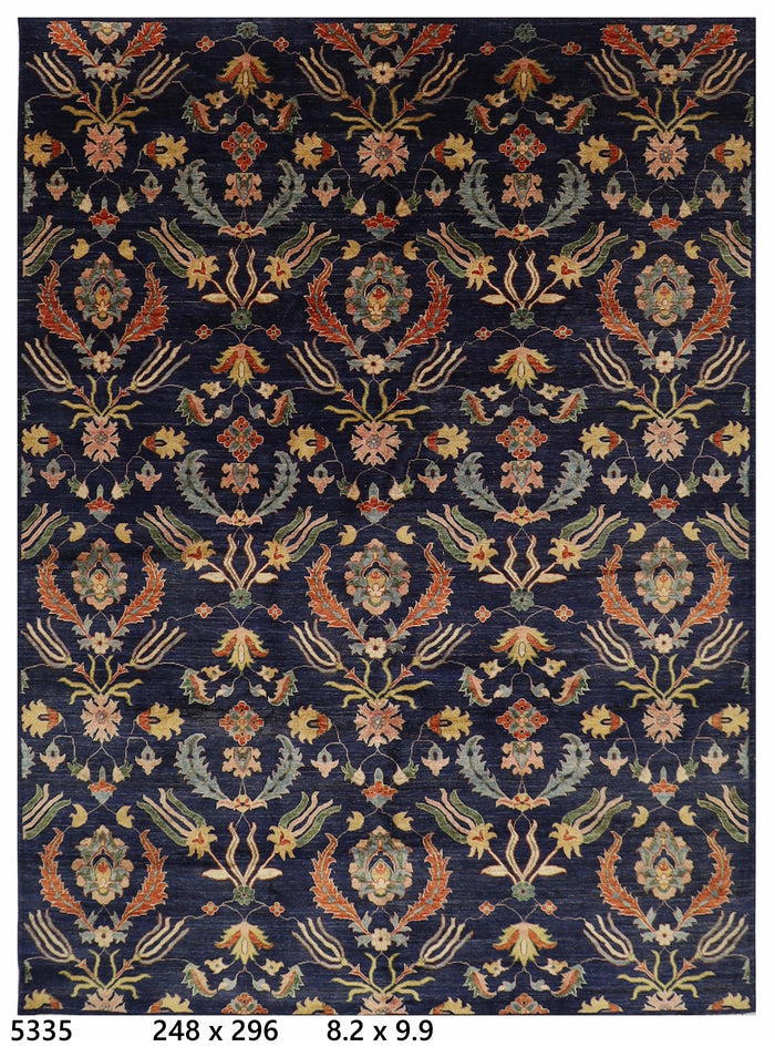 248 x 296 cm | Oriental Suzani Blue Area Rug Afghan Hand Knotted Veg Dye Wool carpet